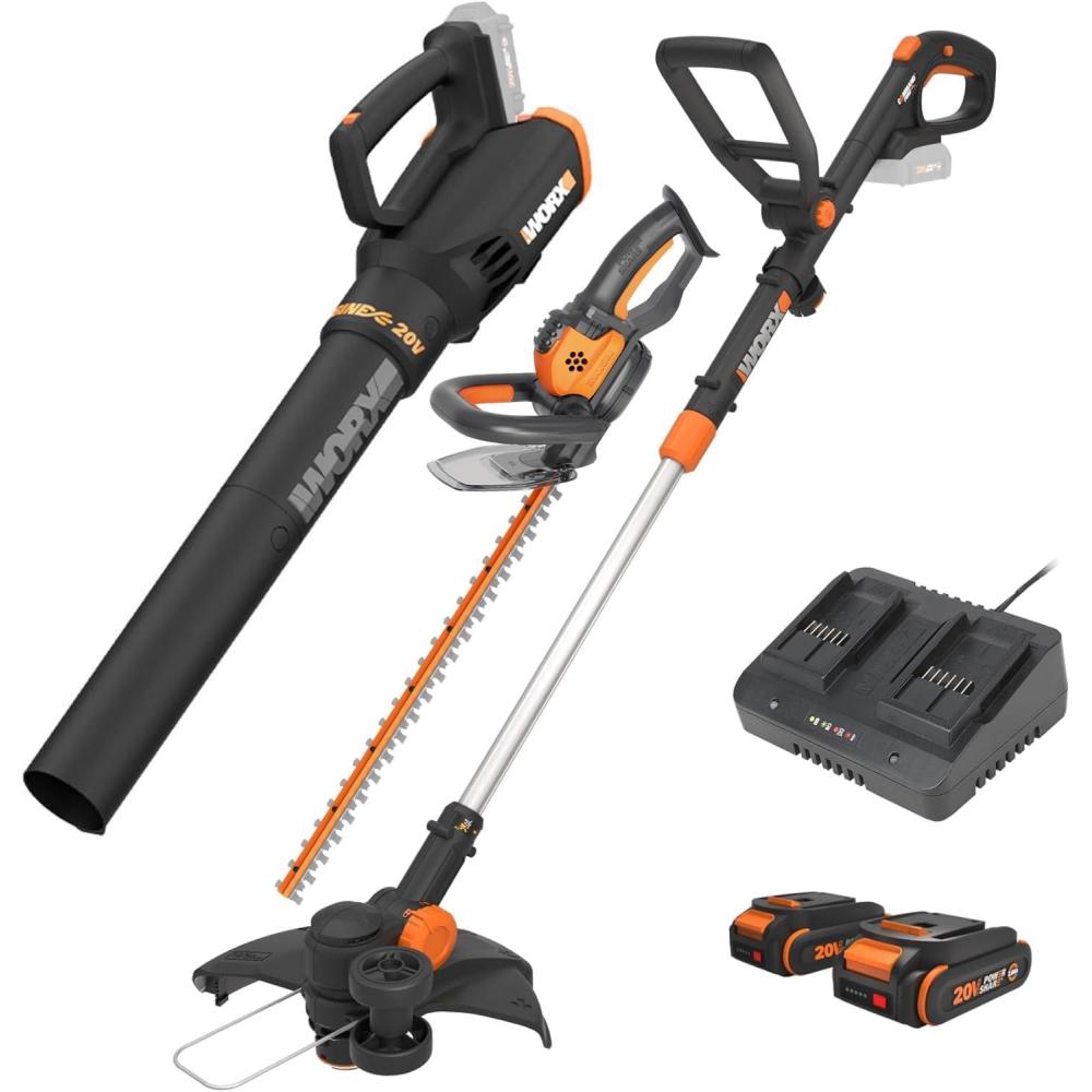 image:imageWORX 20V 12 Cordless String Trimmer amp 120 MPH Leaf Blower Combo 2 Batteries amp Charger Included WG91612 Trimmer 360 CFM Blower 22 Hedge Trimmer