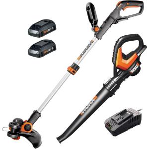 WORX 20V 12‘’ Cordless String Trimmer & 120 MPH Leaf Blower Combo, 2 Batteries & Charger Included, WG916(12″ Trimmer & 120 MPH Blower)