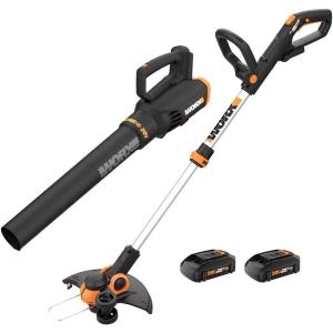 WORX 20V 12‘’ Cordless String Trimmer & 120 MPH Leaf Blower Combo, 2 Batteries & Charger Included, WG916(12″ Trimmer & 360 CFM Blower)
