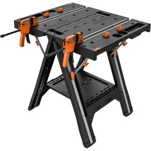 Worx WX065.3 Clamping Sawhorses with Bar Clamps and 7 Inch Metal Triangle Ruler(Portable Workbench & Sawhorse)