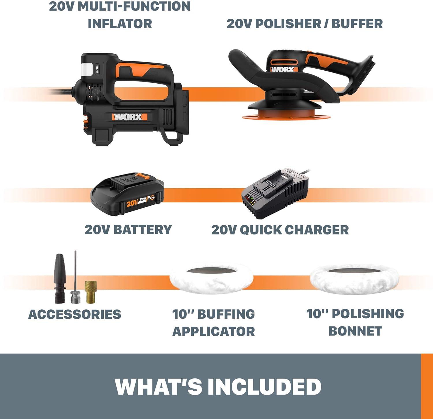 image:imageWorx WX092L 20V Power Share Cordless Inflator and WX856L 20V Power Share Orbital BufferPolisher