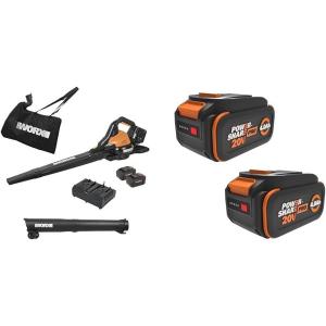 WORX Cordless Leaf Blower, 3 in 1 Blowers for Lawn Care with Leaf Vacuum & Leaf Mulcher, Electric Blower with Brushless Motor & 2 Speed Control, 4 × 4.0 Ah Batteries & Charger Included(210MPH 40V 3 in 1 w/(4) 4.0Ah Batteries)