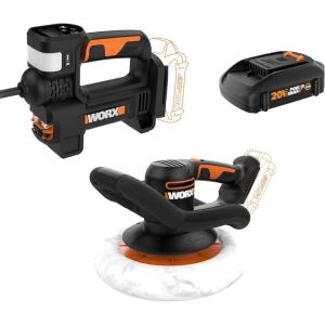 Worx WX092L 20V Power Share Cordless Inflator and WX856L 20V Power Share Orbital Buffer/Polisher