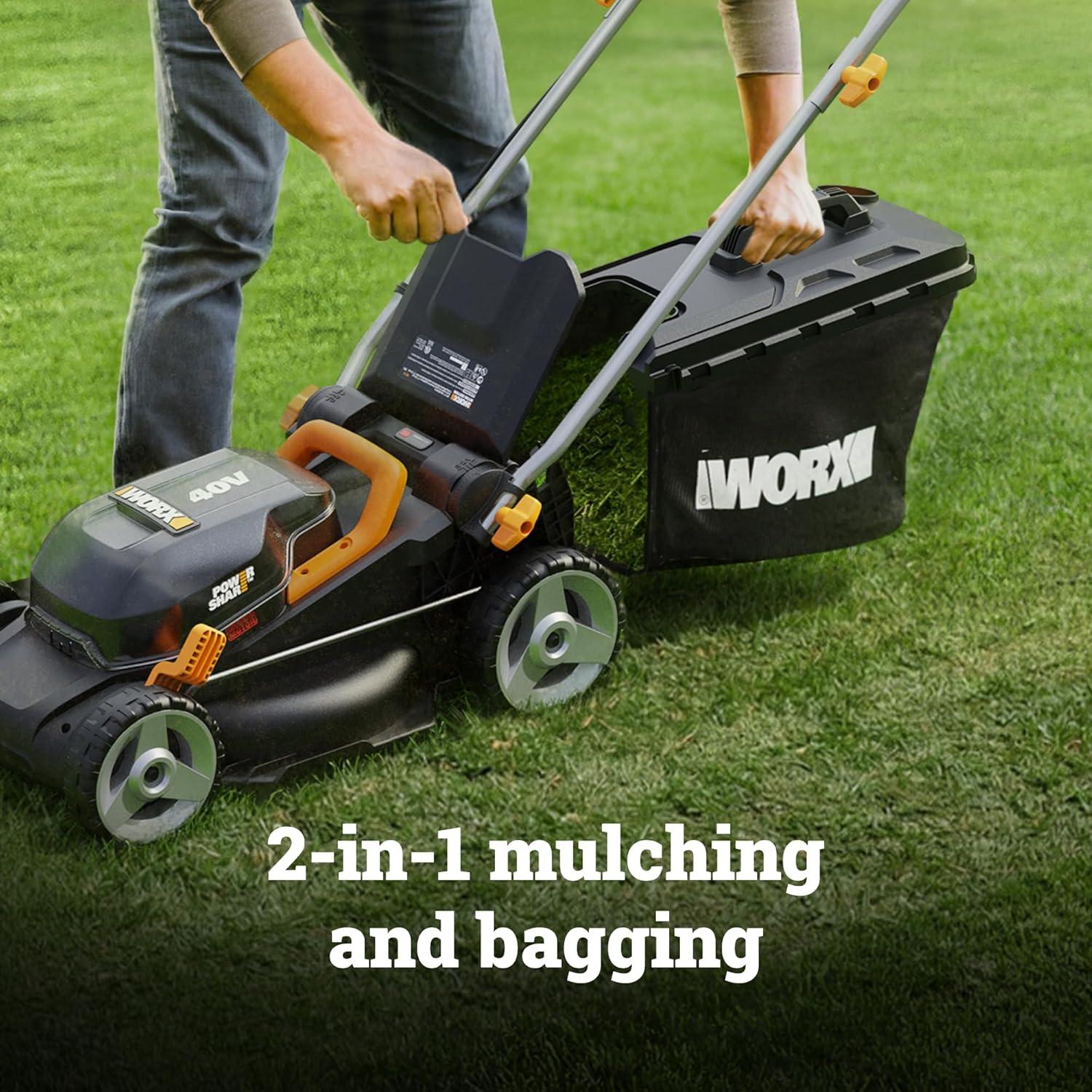 image:imageWORX Cordless String Trimmer amp Lawn Mower Combo 12 20V Weed Eater with 90 Pivoting Head 14 40V Electric Mower with 6Position Height Adjustments for Small Yard 4 Batteries amp Charger Included