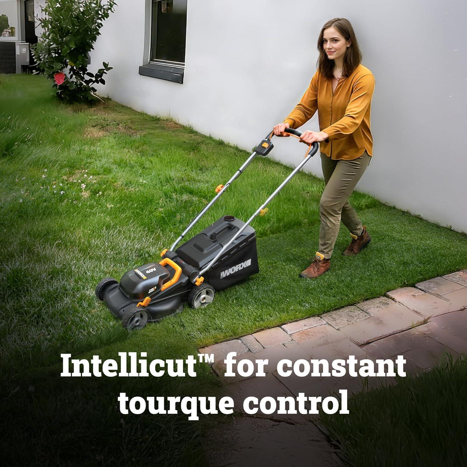 image:imageWORX Cordless String Trimmer amp Lawn Mower Combo 12 20V Weed Eater with 90 Pivoting Head 14 40V Electric Mower with 6Position Height Adjustments for Small Yard 4 Batteries amp Charger Included