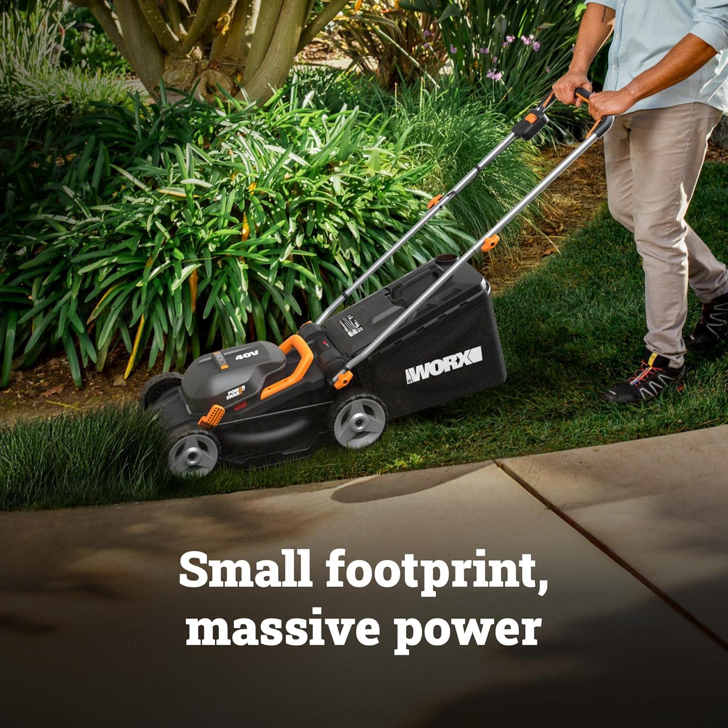 image:imageWORX Cordless String Trimmer amp Lawn Mower Combo 12 20V Weed Eater with 90 Pivoting Head 14 40V Electric Mower with 6Position Height Adjustments for Small Yard 4 Batteries amp Charger Included