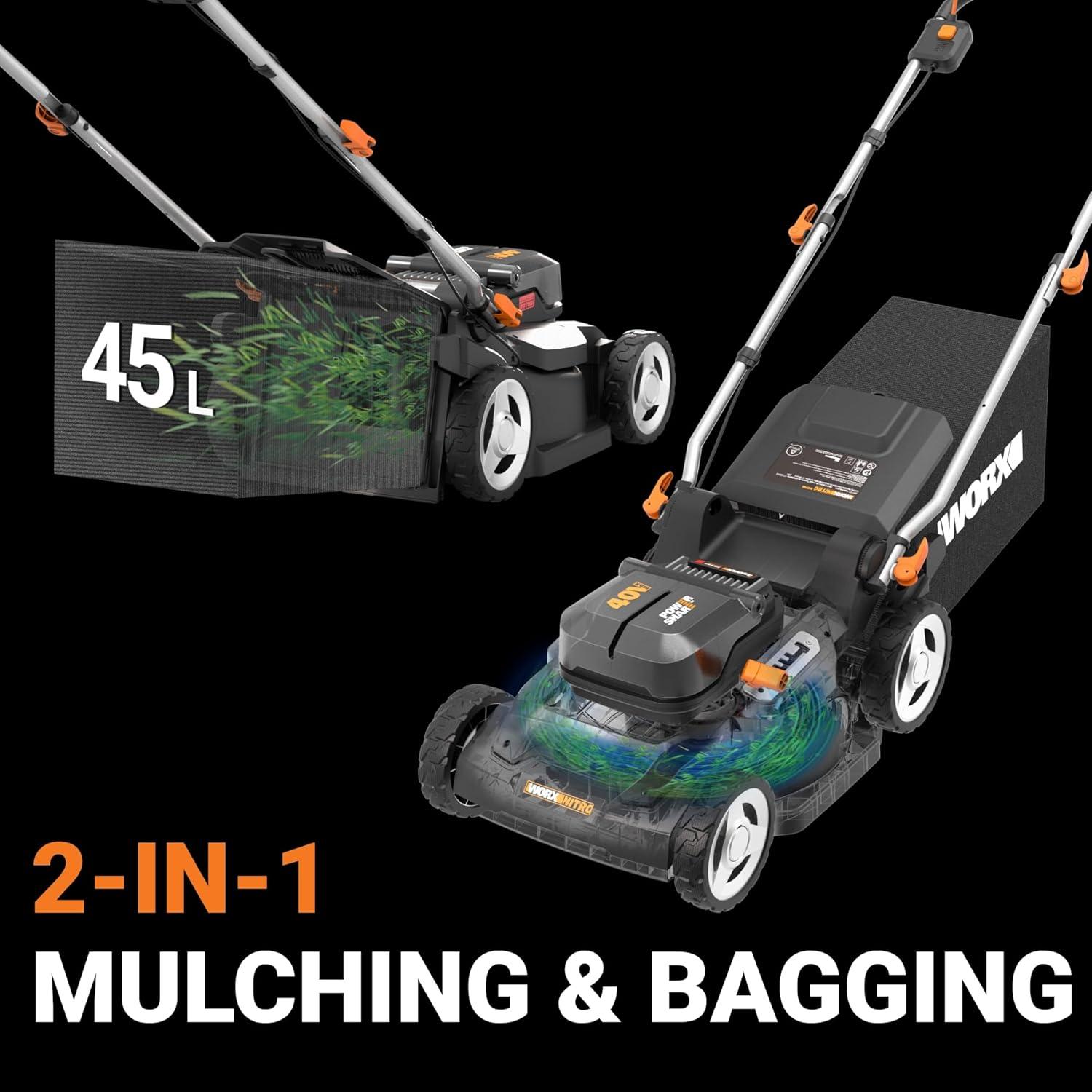 image:imageWORX Cordless String Trimmer amp Lawn Mower Combo 12 20V Weed Wacker with 90 Pivoting Head 17 40V Mower with 6Position Height Adjustments for Medium Size Yard 4 Batteries amp Charger Included