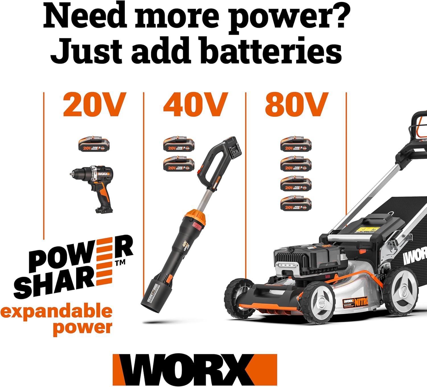 image:imageWORX Cordless String Trimmer amp Lawn Mower Combo 12 20V Weed Wacker with 90 Pivoting Head 17 40V Mower with 6Position Height Adjustments for Medium Size Yard 4 Batteries amp Charger Included