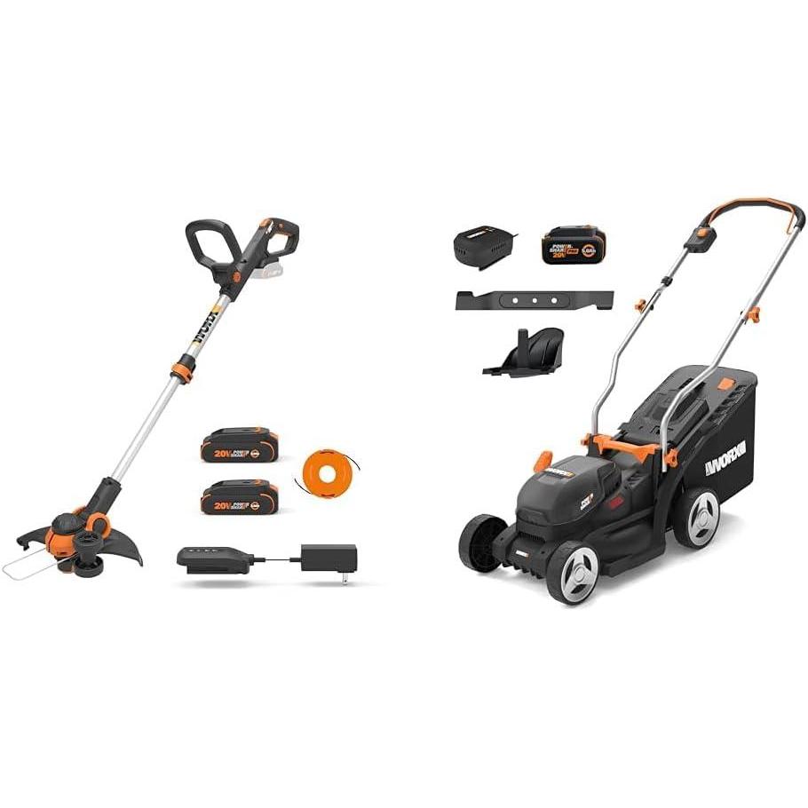 image:imageWORX Cordless String Trimmer amp Lawn Mower Combo 12 20V Weed Eater with 90 Pivoting Head 14 20V Electric Mower with 6Position Height Adjustments for Small Yard 3 Batteries amp Charger Included