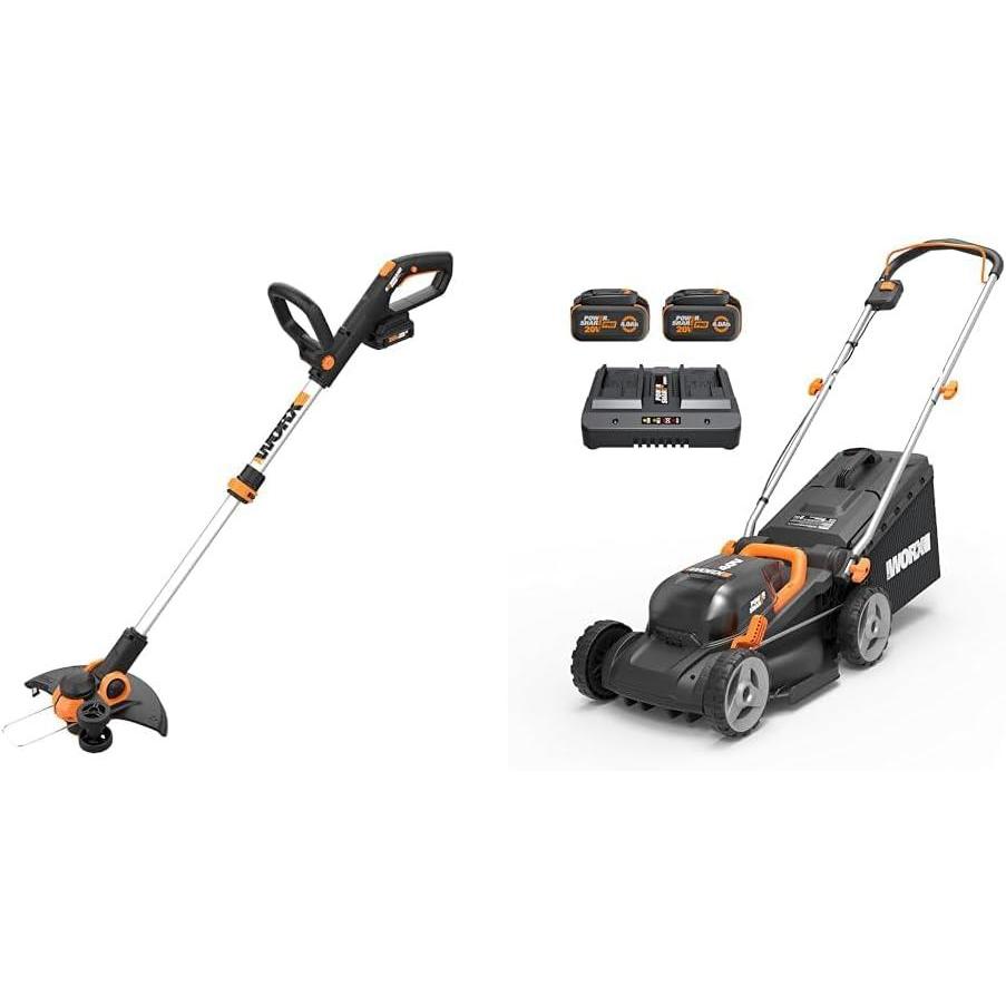 image:imageWORX Cordless String Trimmer amp Lawn Mower Combo 12 20V Weed Eater with 90 Pivoting Head 14 40V Electric Mower with 6Position Height Adjustments for Small Yard 4 Batteries amp Charger Included