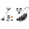 WORX Cordless String Trimmer & Lawn Mower Combo, 12” 20V Weed Eater with 90° Pivoting Head, 14” 20V Electric Mower with 6-Position Height Adjustments for Small Yard, 3 Batteries & Charger Included
