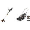 WORX Cordless String Trimmer & Lawn Mower Combo, 12” 20V Weed Wacker with 90° Pivoting Head, 17” 40V Mower with 6-Position Height Adjustments for Medium Size Yard, 4 Batteries & Charger Included