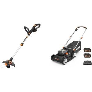 WORX Cordless String Trimmer & Lawn Mower Combo, 12” 20V Weed Wacker with 90° Pivoting Head, 17” 40V Mower with 6-Position Height Adjustments for Medium Size Yard, 4 Batteries & Charger Included