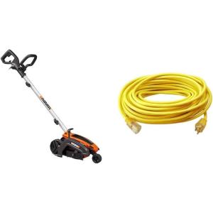 Worx Edger Lawn Tool Electric Lawn Edger (WG896) and Southwire 100 ft Outdoor Extension Cord (02589SW)(With Extension Cord  Yellow  100 Ft)