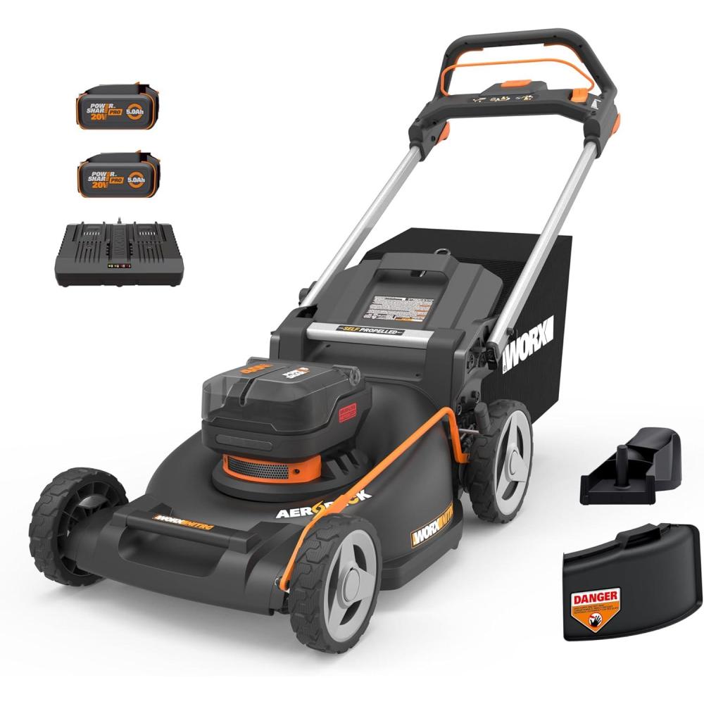 image:imageWORX Cordless Lawn Mower 14 Electric Mower with Mulching amp Bagging 20V Push Lawn Mower with 6Position Height Adjustment 50 Ah Battery amp Charger Included WG733121 40V Mower w2 50Ah Batteries