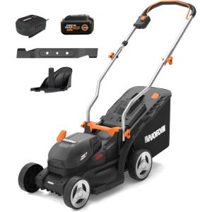 WORX Cordless Lawn Mower, 14” Electric Mower with Mulching & Bagging, 20V Push Lawn Mower with 6-Position Height Adjustment, 5.0 Ah Battery & Charger Included, WG733.1(14″ 20V Mower w/(1) 5.0Ah Battery)